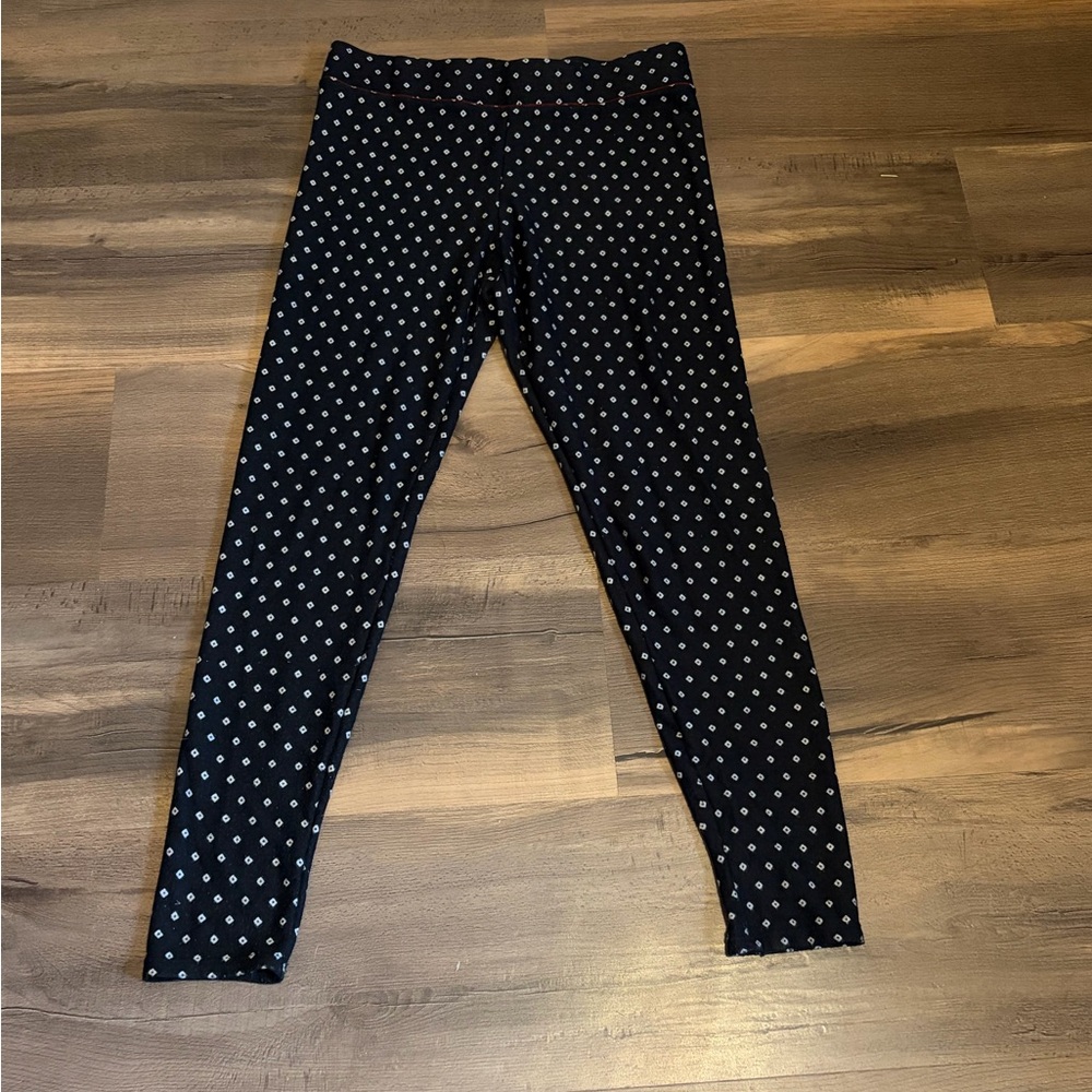 Womens Black Leggings with White Polka Dots Everyday Stretch Size Medium